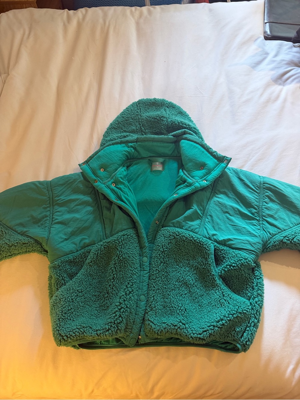 Free People Adventure Awaits Fleece Teal Hooded Sherpa Jacket